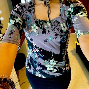 Guess Black Irene Choker Top floral